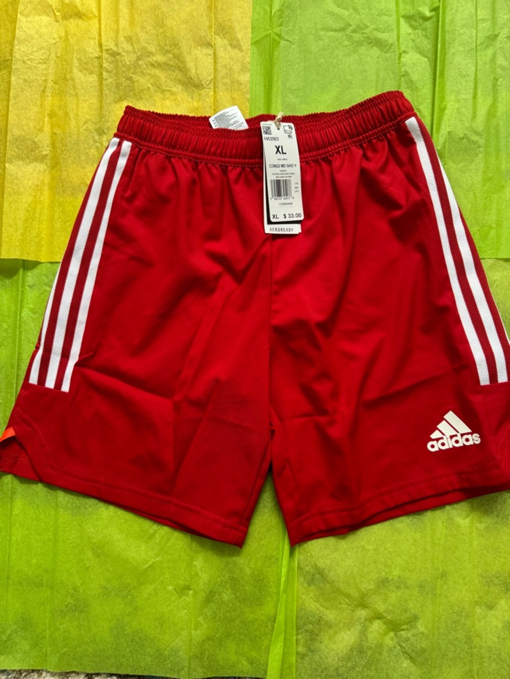 adidas Red Boys Athletic Shorts with White Stripes